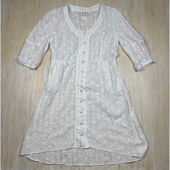 Cabi White Embroidered Cotton Boho Feminine Button Front Casual Midi Dress 12 - Picture 1 of 13
